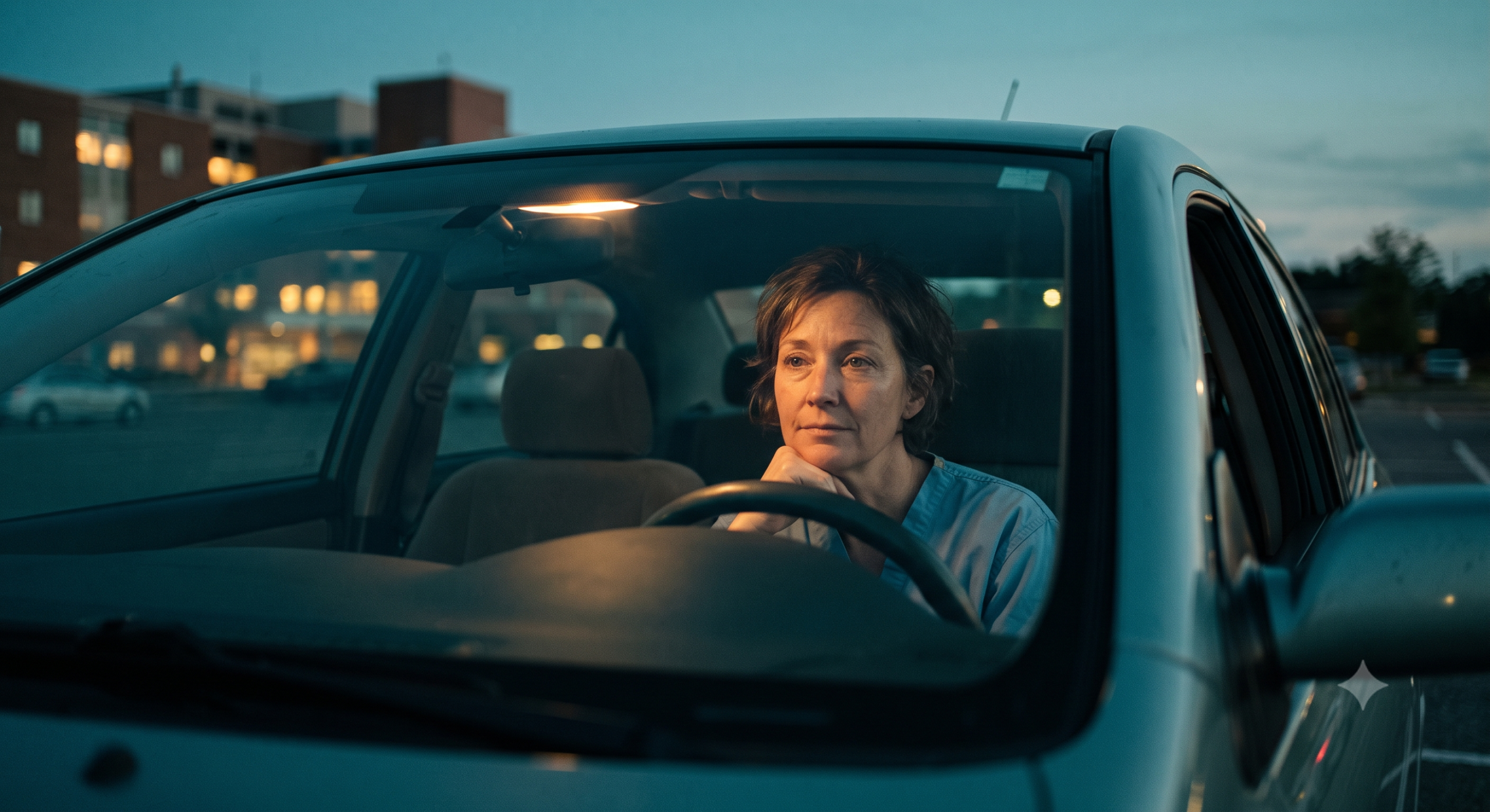 Lonely doctor sitting in the car